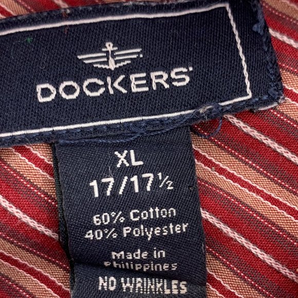 Vintage Men's Dockers Red Striped XL Button Down Shirt Cotton Long Sleeve - Picture 4 of 10
